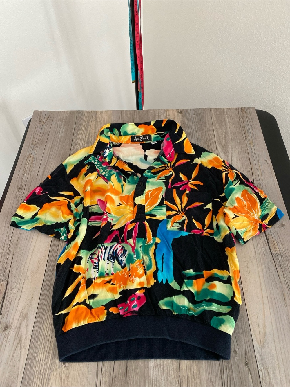 Alan Stuart Mens Banded Hem Floral Safari Polo Shirt Vibrant Vintage Large